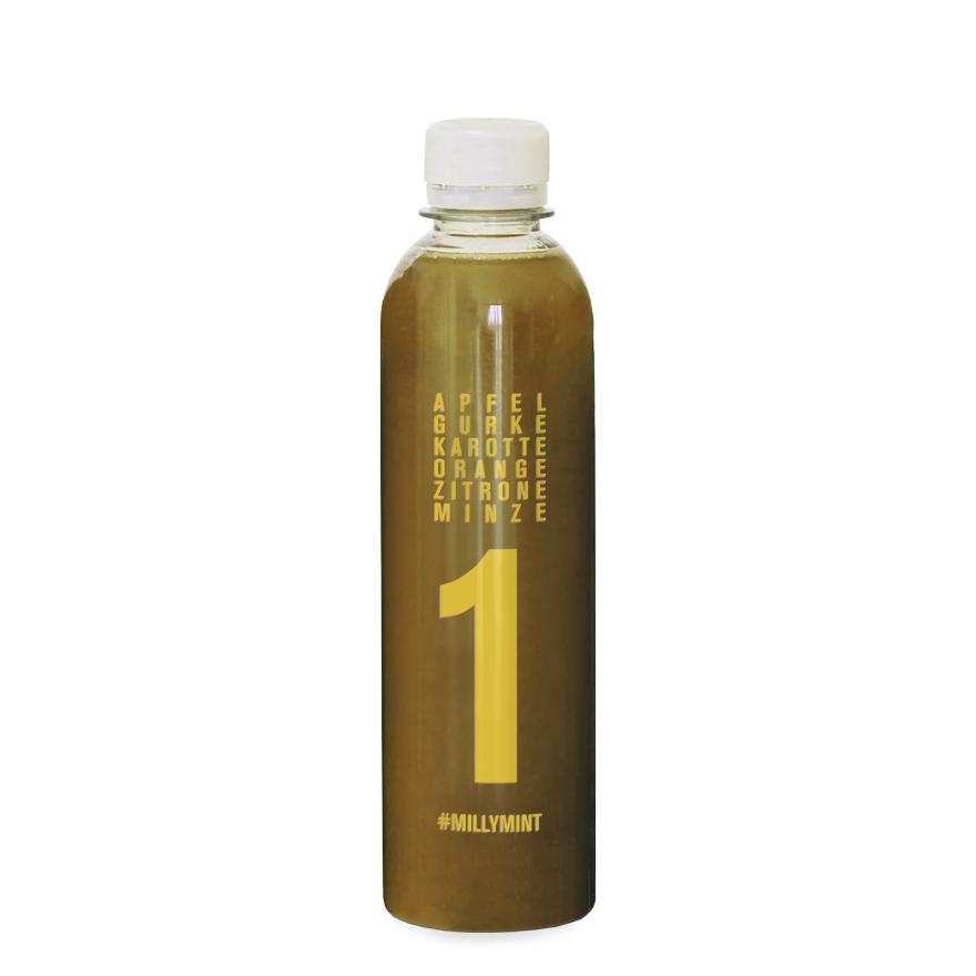 Saft mit Apfel, Karotte, Gurke, Orange, Zitrone, Minze
